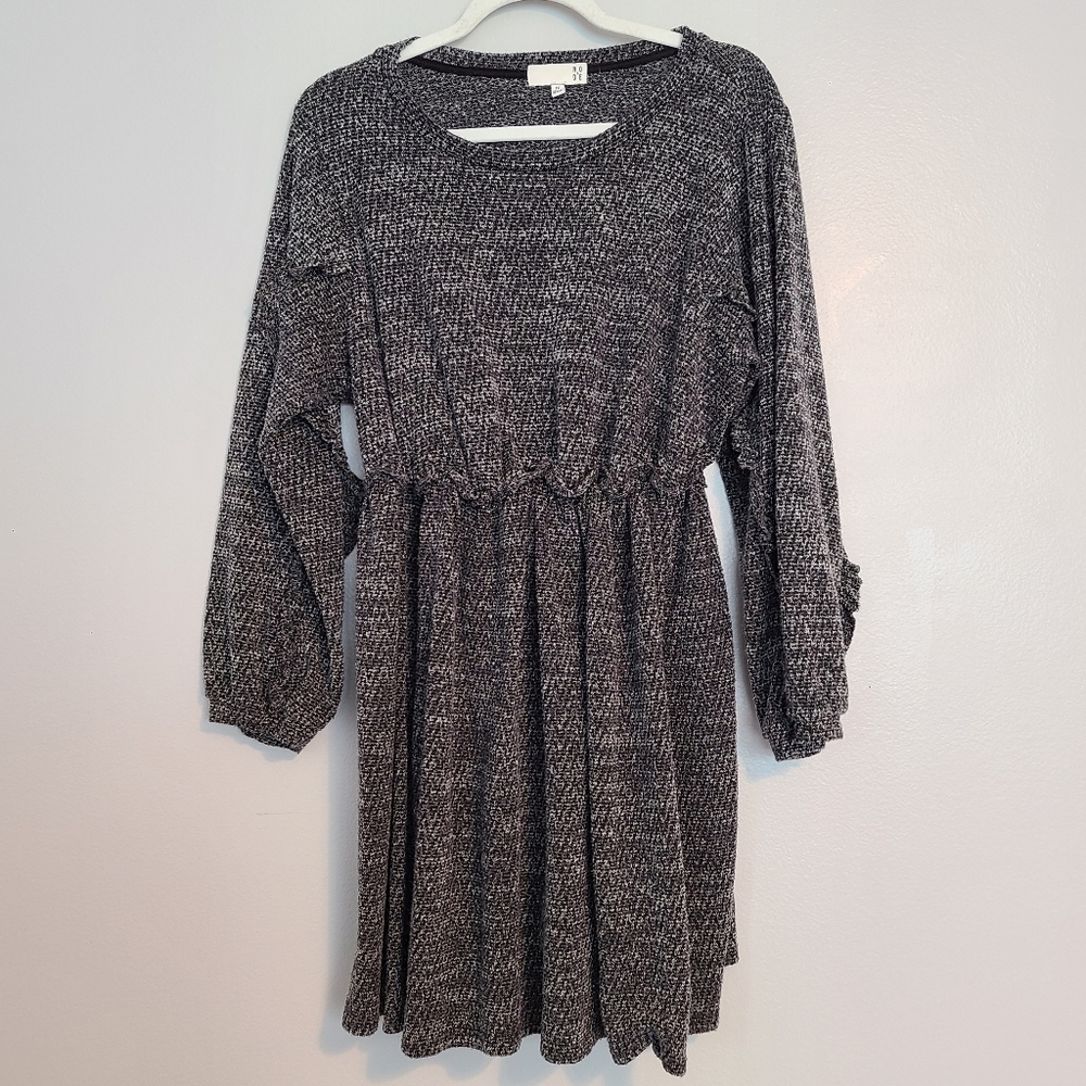 Anthropologie Ro & De Babydoll Stella Ruffle Black Sweater Long Sleeve Dress XL